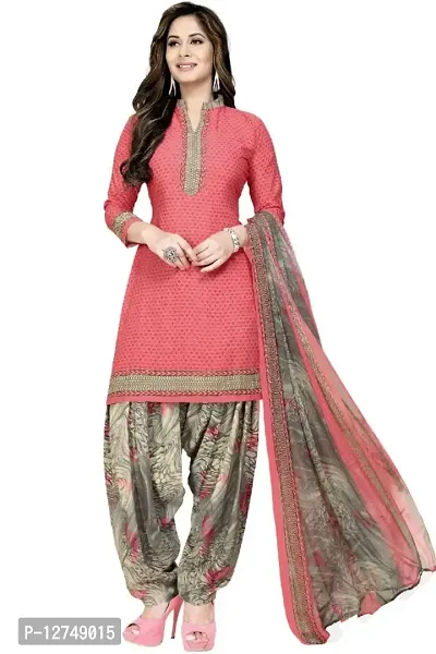 Unstitched Crepe Dress Material Suit with Chiffon Dupatta and Crepe Salvar Piece (6093-PINK. CREPE)-thumb0