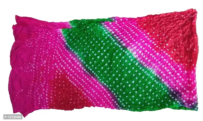 Kkrish Handcrafted Silk Bandhej Bandhni Dupta Stole For Women (Green Pink)-thumb0