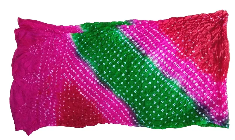 Kkrish Handcrafted Silk Bandhej Bandhni Dupta Stole For Women (Green Pink)