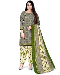 Unstitched Cotton Dress Material Suit with Cotton Dupatta and Cotton Salvar Piece- (GREY WHITE)-thumb2