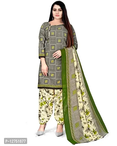 Unstitched Cotton Dress Material Suit with Cotton Dupatta and Cotton Salvar Piece- (GREY WHITE)-thumb3