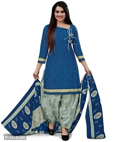 Unstitched Cotton Dress Material Suit with Cotton Dupatta and Cotton Salvar Piece- (BLUE GREY)-thumb0