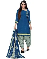 Unstitched Cotton Dress Material Suit with Cotton Dupatta and Cotton Salvar Piece- (BLUE GREY)-thumb1