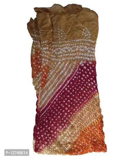 Kkrish Handcrafted Silk Bandhej Bandhni Dupta Stole For Women (Beige Brown)