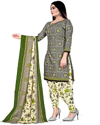 Unstitched Cotton Dress Material Suit with Cotton Dupatta and Cotton Salvar Piece- (GREY WHITE)-thumb1