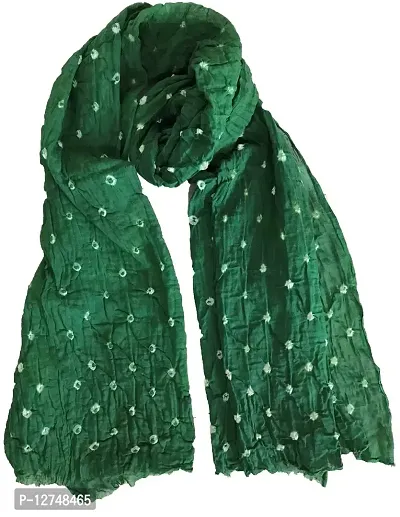 Kkrish Handcrafted Soft Touch Pure Cotton Bandhej (Bandhni) Stole (Green)-thumb0