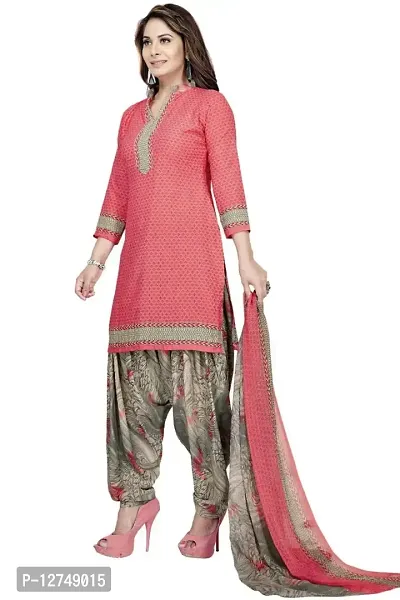 Unstitched Crepe Dress Material Suit with Chiffon Dupatta and Crepe Salvar Piece (6093-PINK. CREPE)-thumb2