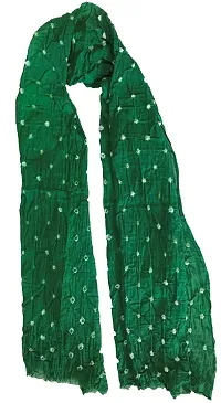 Kkrish Handcrafted Soft Touch Pure Cotton Bandhej (Bandhni) Stole (Green)-thumb2