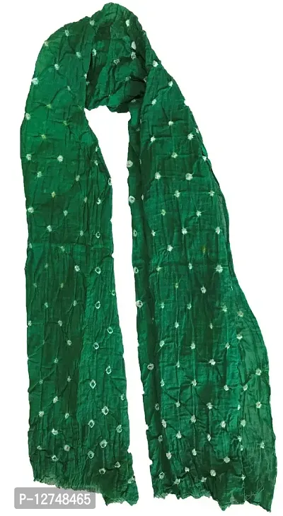 Kkrish Handcrafted Soft Touch Pure Cotton Bandhej (Bandhni) Stole (Green)-thumb3