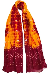 Traditional Hand Crafted Soft Touch Pure Cotton Bandhej (Bandhni) Stole-thumb1