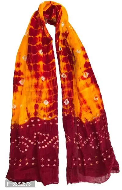 Traditional Hand Crafted Soft Touch Pure Cotton Bandhej (Bandhni) Stole-thumb2