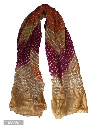 SILK Traditional Hand Crafted Soft Touch Silk Bandhej (Bandhni) Stole-thumb0