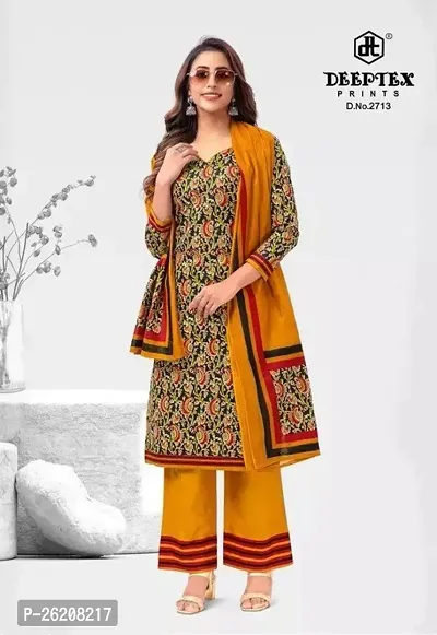 Elegant Multicoloured Cotton Printed Dress Material with Dupatta For Women