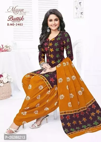 Elegant Multicoloured Cotton Printed Dress Material with Dupatta For Women-thumb0