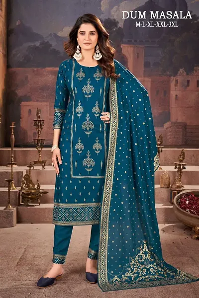 Stylish  Rayon Printed Kurta, Bottom and Dupatta Set For Women