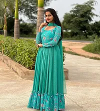 Stylish Green Georgette Printed Stitched Gown With Dupatta For Women-thumb4