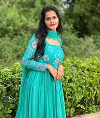 Stylish Green Georgette Printed Stitched Gown With Dupatta For Women-thumb3