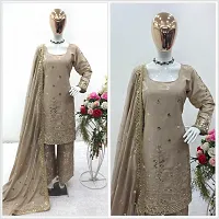 Elegant Pure Chinnon Silk Embroidered Sequence Kurta with Palazzo And Dupatta Set For Women-thumb1