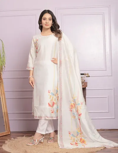 Stylish Modal Silk Printed Kurta Bottom And Dupatta Set For Women