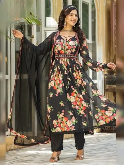 Stylish Georgette Kurta, Bottom and Dupatta Set