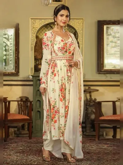 Stylish Georgette Kurta, Bottom and Dupatta Set