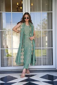 Stylish Green Silk Kurta, Bottom And Dupatta Set For Women-thumb1