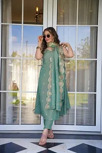 Stylish Green Silk Kurta, Bottom And Dupatta Set For Women-thumb3