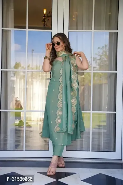 Stylish Green Silk Kurta, Bottom And Dupatta Set For Women-thumb4