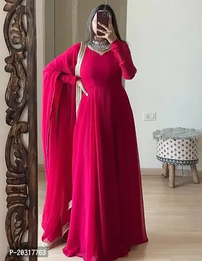 Pink Georgette Ethnic Gowns For Women