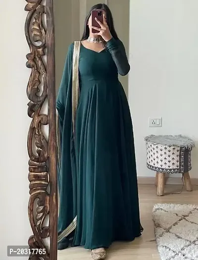 Teal Georgette Ethnic Gowns For Women