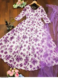 Stylish Purple Fox Georgette Printed Gown With Dupatta For Women-thumb2