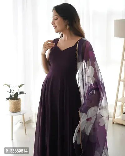 Plain Gorgette gowns with printed duptta-thumb2