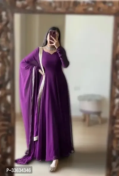 Elegant Purple Georgette Gowns with Dupatta  for Women