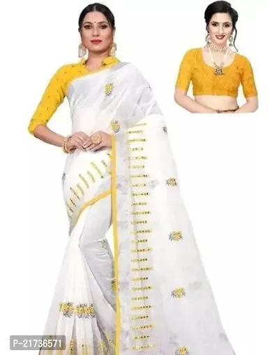 Elegant  Cotton Blend Saree with Blouse piece For Women-thumb0