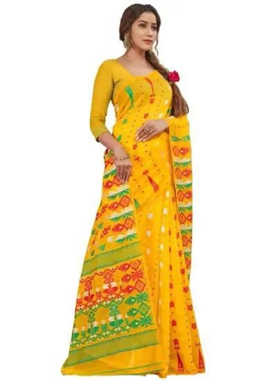 Stylee Couture Women's Pure Cotton Jamdani Saree With Unstitched Blouse Piece Printed (2052)