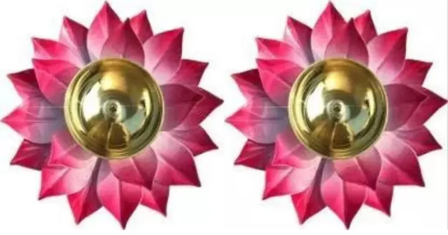ANVI Decor Brass Lotus Shape Akhand Diya 6"",Pink Color, Puja Deepak/Oil lamp Colorful Kamal Patta Design for Diwali Gifting (Pack of 2) Brass Table Diya (Dimension: 6 inch)
