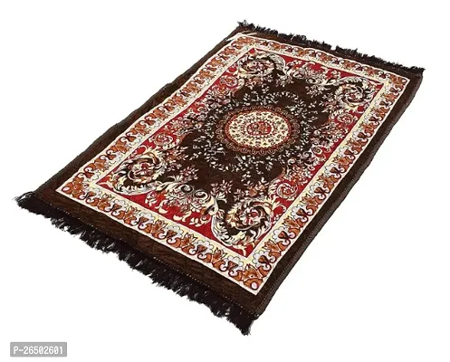 Traditional Brown Carpet Pooja Mat  Soft Velvet Material Maditation Prayer Mat Size 30 x 48 Inches-thumb4
