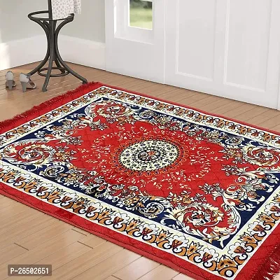 Traditional Red Carpet Pooja Mat  Soft Velvet Material Maditation Prayer Mat Size 30 x 48 Inches