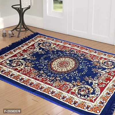 Traditional Blue Carpet Pooja Mat  Soft Velvet Material Maditation Prayer Mat Size 30 x 48 Inches-thumb0