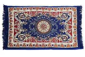 Traditional Blue Carpet Pooja Mat  Soft Velvet Material Maditation Prayer Mat Size 30 x 48 Inches-thumb1