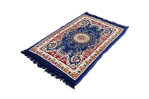 Traditional Blue Carpet Pooja Mat  Soft Velvet Material Maditation Prayer Mat Size 30 x 48 Inches-thumb2