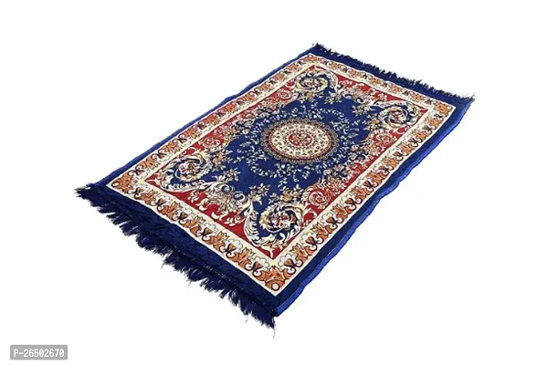 Traditional Blue Carpet Pooja Mat  Soft Velvet Material Maditation Prayer Mat Size 30 x 48 Inches-thumb3