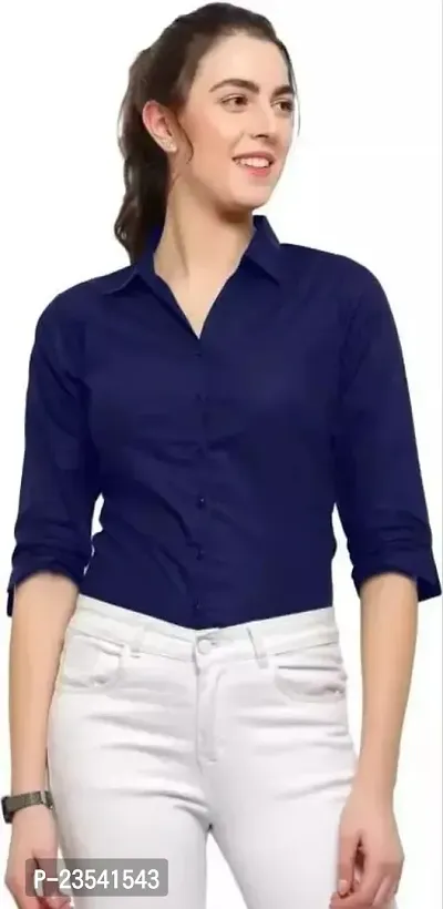 Elegant Cotton Blend Solid Shirt For Women-thumb0