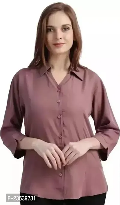 Elegant Cotton Blend Solid Shirt For Women-thumb0