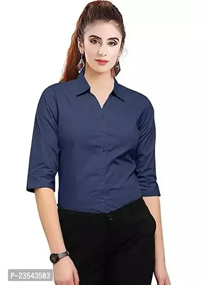 Elegant Cotton Blend Solid Shirt For Women-thumb0