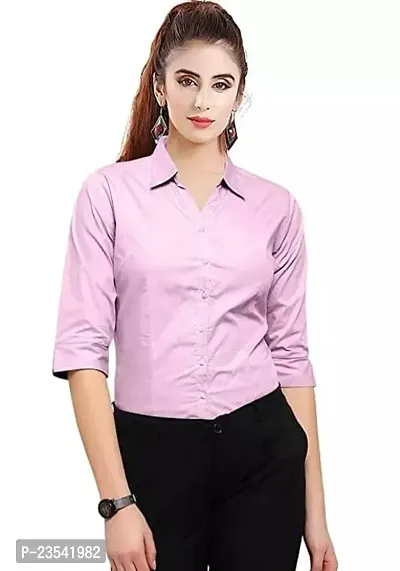 Elegant Cotton Blend Solid Shirt For Women-thumb0