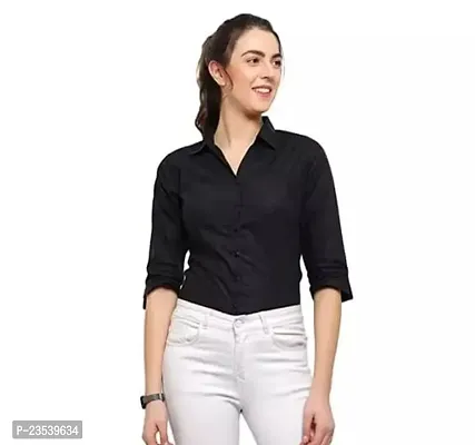 Elegant Cotton Blend Solid Shirt For Women-thumb0