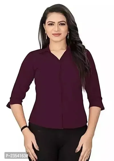 Elegant Cotton Blend Solid Shirt For Women-thumb0