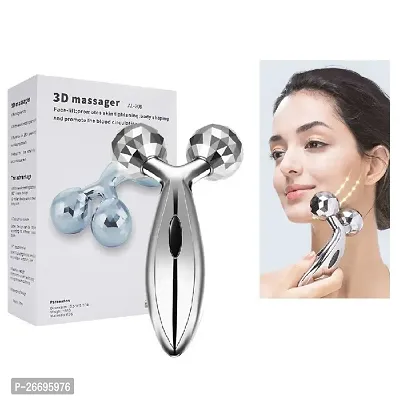 3D Manual Roller for Face 3d Massager Roller 360 Rotate Silver Thin Face Full Body Shape Lifting Wrinkle Remover Facial Massage Relaxation Tool 2 Wheel Shaping Skin Tightening Massager Facial Massager-thumb0