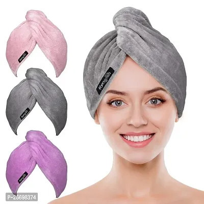 Hair Towel Wrap for Women-Quick Drying Microfiber Towel for Hair with Elastic Loop for Tying-Super Absorbent Head Towels Wrap for Ladies Hair Turban (Pack of 1)Multicolor-thumb0